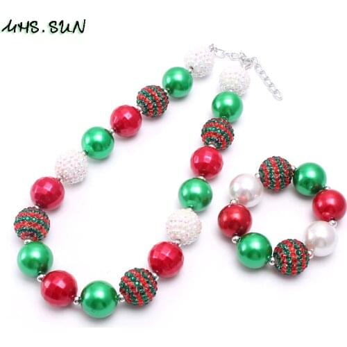 MHS.SUN 2018 Christmas Jewelry Baby Kids Bubblegum Necklace Bracelets For Girls Children Gift Chunky Beaded DIY Chain Necklace