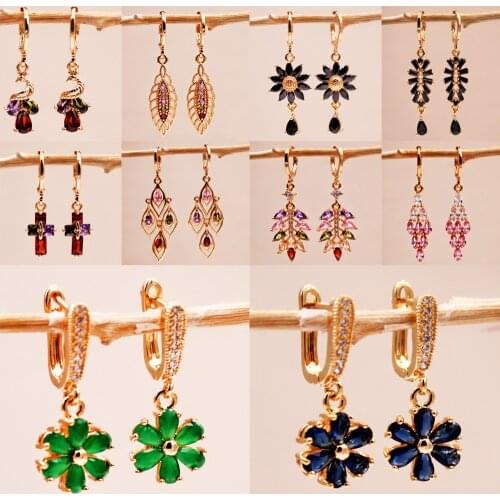 Trendy Dangle Waterdrop Gold Plated Flower Earrings For Women Girls Gold Eardrop Fashion Jewelry Accessories Party Wedding