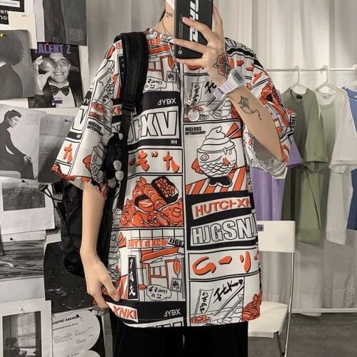 Mens Youth Fashion Cartoon Printed Short Sleeves Loose T-Shirt Tee Top C7