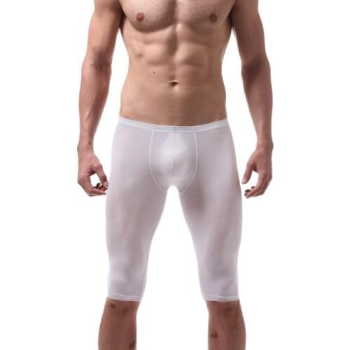 Mens Pajamas Ice Silk Ultra-thin Sleep Bottom Body U-convex Pants Leggings Sexy Summer Pajamas Nightie Sleepwear Middle Pants
