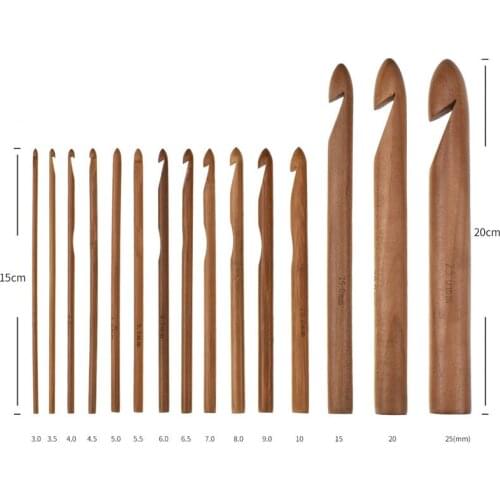 KOKNIT 1 set 15Pcs Size 3.0-25mm Wooden Bamboo Crochet Hooks Set for Thick Yarn DIY Crafts Sewing Embroidery Tools Knitting