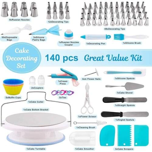 Cake Decorating Set 69/140/237 Pcs/Set Stainless Pastry Nozzles Cake Turntable Set Confectionery Bag Baking Tools For Cakes