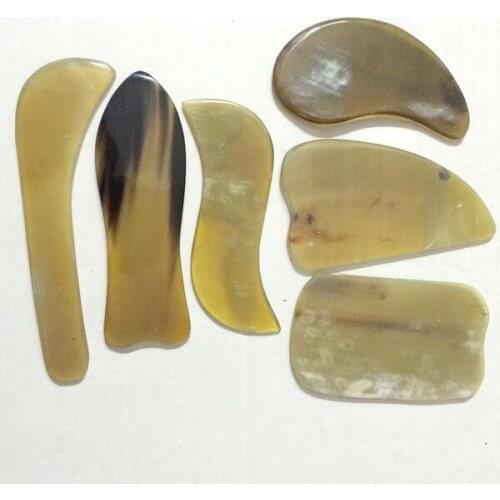 Natural Yellow yak horn SPA Scraping Plate Body Points Massager Chinese Traditional Acupuncture Face GuaSha Board Scrape Therapy