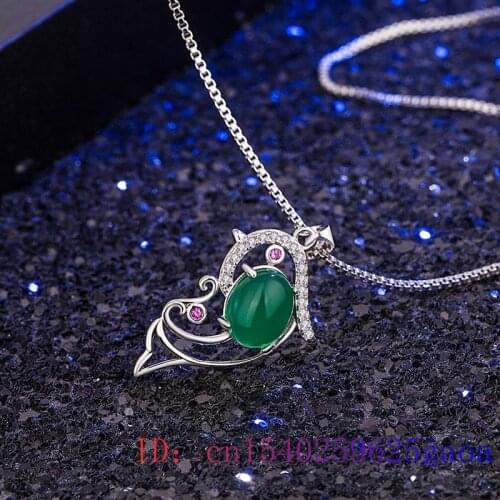 Jade Dolphin Pendant Women 925 Silver Amulet Gifts Fashion Natural Chinese Charm Necklace Jewelry Chalcedony Hetian