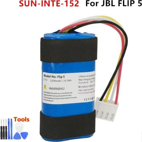 Original SUN-INTE-152 5200mAh Replacement Speaker Battery For JBL Flip 5 Flip5 JBLFLIP5 Batteries Free Tools
