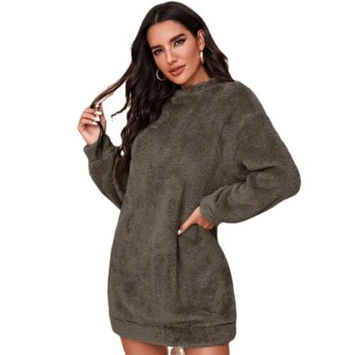 Fall/winter new style solid color furry home casual round neck long-sleeved loose sweater women White Body Top Sexy Women 2021