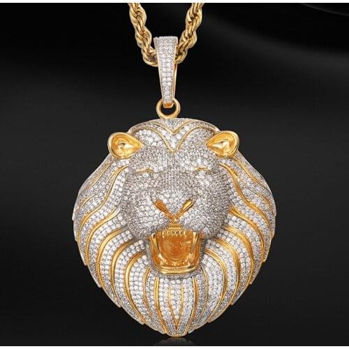 BOEYCJR Gold Color AAA Zircon Copper Lion Necklace&Pendant Fashion Jewelry HipHop Punk Necklace For Men or Women
