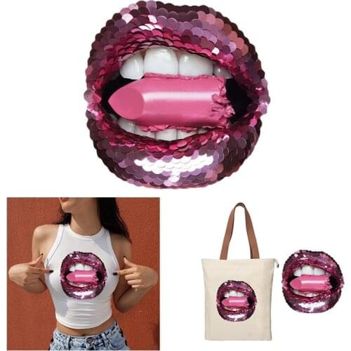 Sexy Pink Lips DIY Patches On Cloths Iron On Heat Transfer Printing Stickers For Clothes T-shirt Appliques Washable