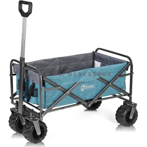 Outdoor Camping Small Cart Picnic Shopping Camp Fishing Folding Portable Grocery Shopping Cart Four-wheel Trailer