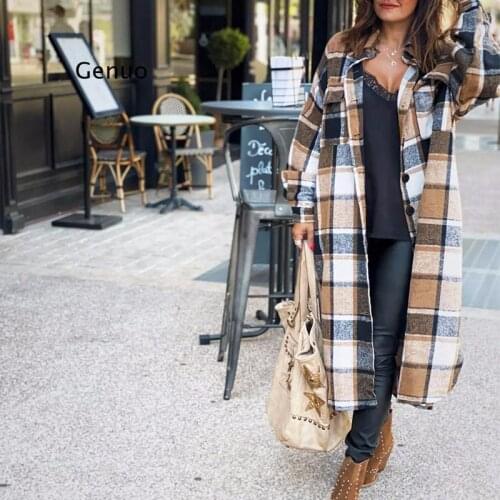 Casual Long Plaid Shirt Women Jacket Spring Warm Woolen Coat Streetwear Female Fashion Clothing Loose Blouse Outwear