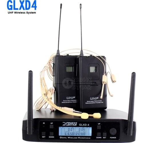 GLXD34 GLXD4 Professional UHF Headset Wireless Microphone Karaoke System Dual Channels Cordless Headworn Mic For Stage Singer DJ