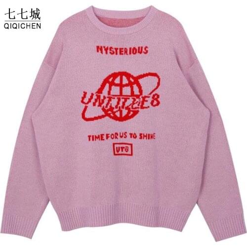 Street Sweater Women Earth Letter Harajuku Kniting Tops Loose Warm Pullover Autumn Winter Japanese Girl Pullover Sweater 2021