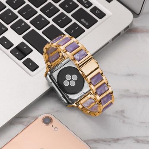 Resin Strap Steel Watchband for apple watch band 42 mm 40mm 44mm 38 iWatch Series 6 5 4 3 2 Wrist Replacement Bracelet Accessori
