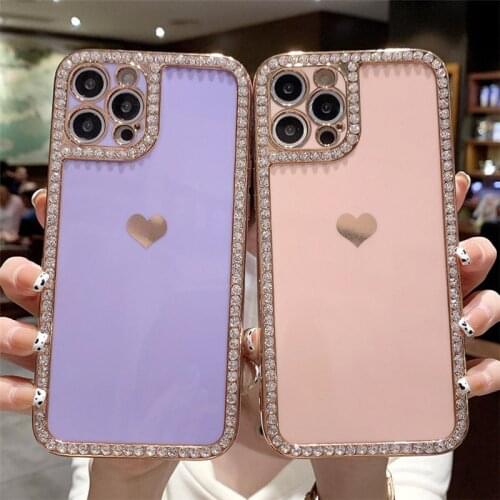 Luxury Diamond Love Heart Phone Case for IPhone 11 12 Pro Max XR XS Max X 7 8 Plus Shockproof Plating Soft Tpu Back Cover