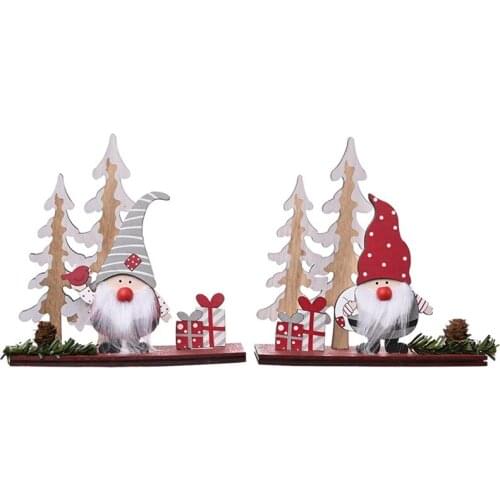 Christmas Ornaments Wooden Pine Cone Double Tree Forest Old Man Ornaments Wooden Faceless Doll Ornaments