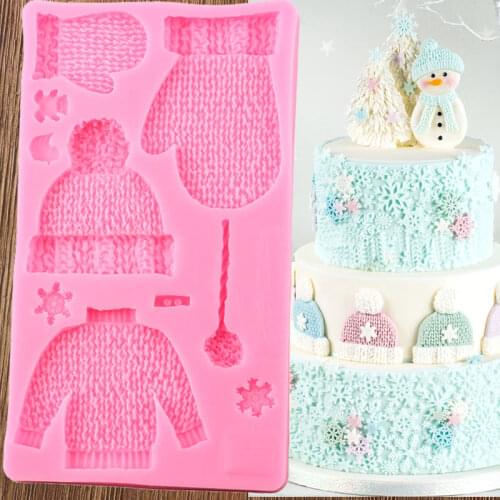 Christmas Knitted Gloves Cake Border Fondant Silicone Molds Cake Decorating Tools Polymer Clay Candy Chocolate Gumpaste Moulds