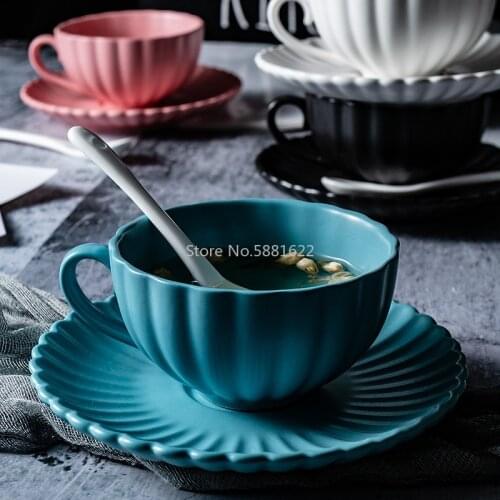 Nordic Matte Coffee Cup and Saucer Set Household Flower Tea Cup Afternoon Tea Cup and Saucer Simple Ceramic Coffee Set