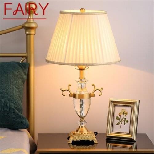 FAIRY Crystal Table Lamp Brass Desk Light Modern Fabric Decorative For Home Living Room Bedroom Office Hotel
