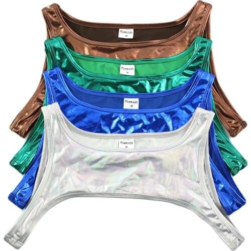 4PCS/lot Sexy Men Undershirt Faux Leather PU Wrestling Singlet Bikini Suspender Teddies Underwear Half Undershirts
