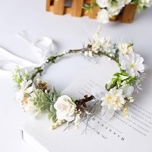 Wedding Bridal Green Leaf Imitation Flower Crown Headband Bohemian Handmade Woven Rattan Garland Headpiece Festival Photo Props