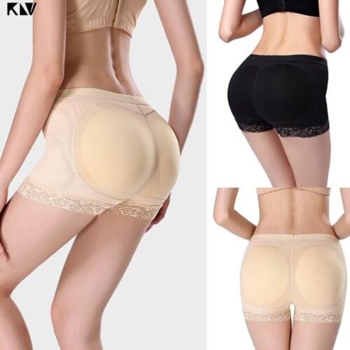 KLV Breathable Mesh Mid Rise Butt Lifter Underwear Seamless Floral Lace Trim Padded Panties Hip Enhancer Body Shaper Panties