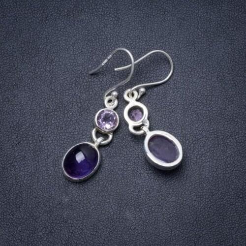 Natural Amethyst Handmade Unique 925 Sterling Silver Earrings 1.5" Y1641