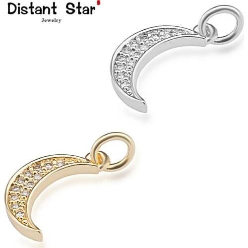 High quality gold moon micro pave cz copper necklace pendant jewelry connector accessories diy jewelry necklace making hole