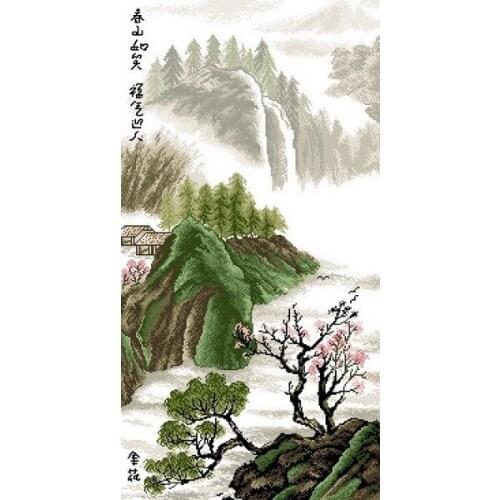 Top Quality Lovely Hot Sell Counted Cross Stitch Kit Chinese Painting Spring Moutain Landscape Scenic River Lake