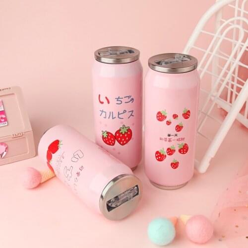 Japan Creative Stainless Steel Thermos Water Bottle Juice Candy Color Drink Fresh Vacuum Flask Personality Trendy Straw Cup