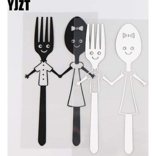 YJZT 8.6×16.1CM Cartoon Lovely Kitchen Spoon Vinyl Decal Funny Scratch Cover Car Sticker Black/Silver 4D-0016