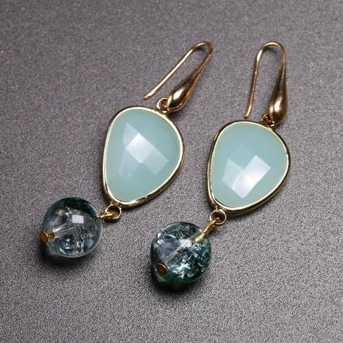 Trendy Jewelry Accessories Vintage Green Crystal Water Drop Earring Brincos Girls Long Stone Earrings For Women Handmade Gift