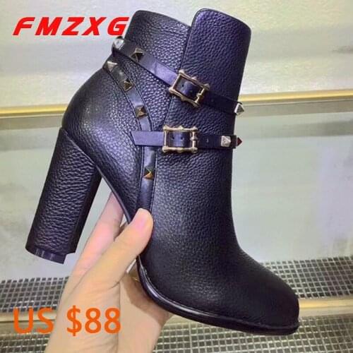 Women Boots Fashion Rivet Buckle High Quality Sexy Heels High Boots Top Brand Designer Woman Shoes Booties Winter Women Boots