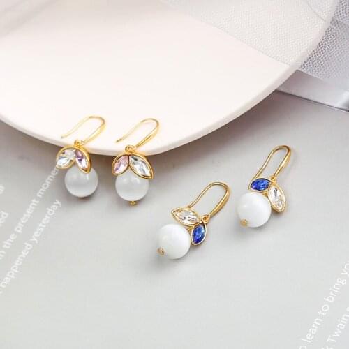 BALANBIU Delicate Pink/Blue Color Opal Crysta Drop Earrings For Women Gold Color Brass Earrings New High-quality Fashion Jewelry