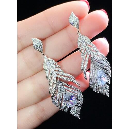 S925 Sterling Silver Ear Post Fashion Full Pave Cubic Zirconia Tree Leaf Drop Earrings For Women Wedding Luxury Jewelry
