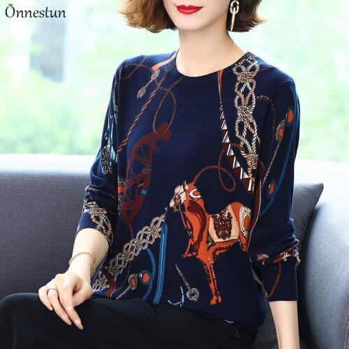 Print Womens Sweater Autumn Spring Women Clothing Long Sleeve Pullover Knitted Pull Femme Jumper O-Neck Sweater Women