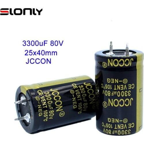 2pcs-14pcs 25x40m 3300uF 80V 105 ℃ Pitch 10mm JCCON Horn Black Gold Audio Amplifier Filter Aluminum Electrolytic Capacitors