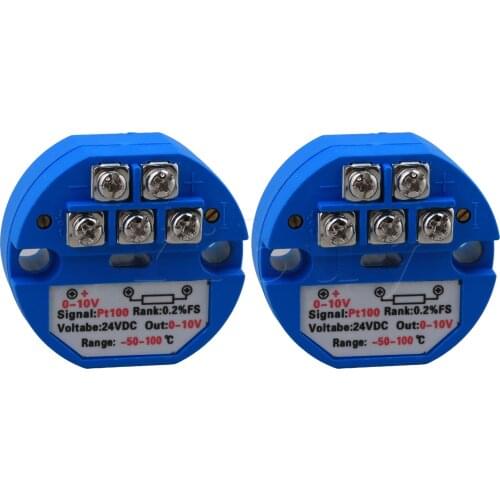 2x Temperature Sensor Transmitter 0-10V Output for Industry Blue PT100