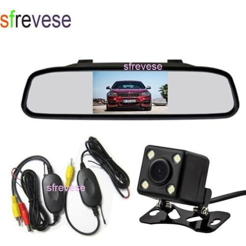 4.3" LCD Mirror Monitor + 4 LED Night Vision Reversing Parking Backup Wireless Camera Car Rear View Kit 170 Degree