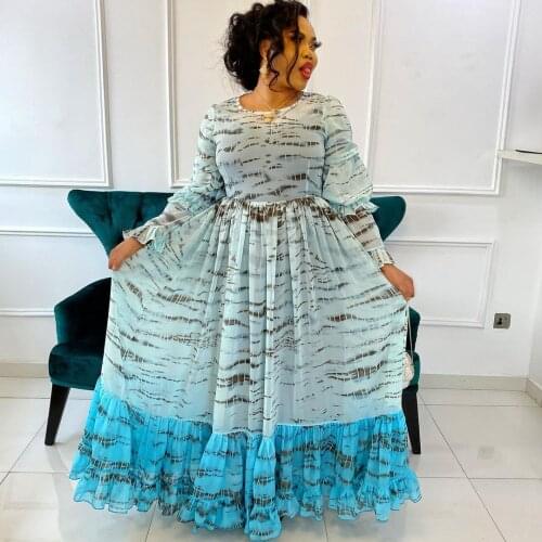 African Dresses for Women 2021 Summer African Women Long Sleeve Printing Plus Size Long Dress African Clothes