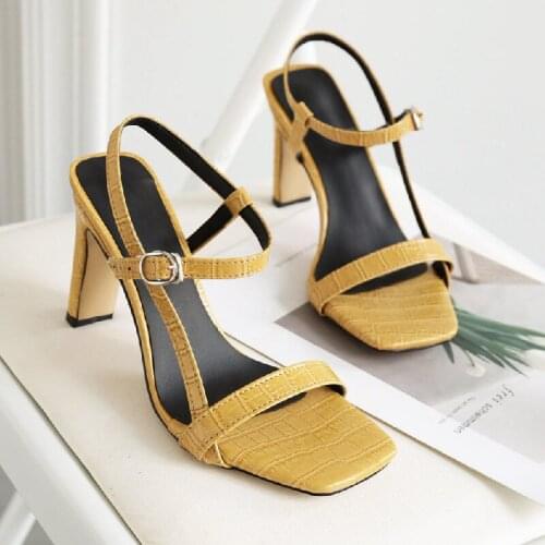 White High Heels Sandals for Summer Narrow Band High Heel Vintage Square Toe Heel Sandals Concise Ladies Shes for Party