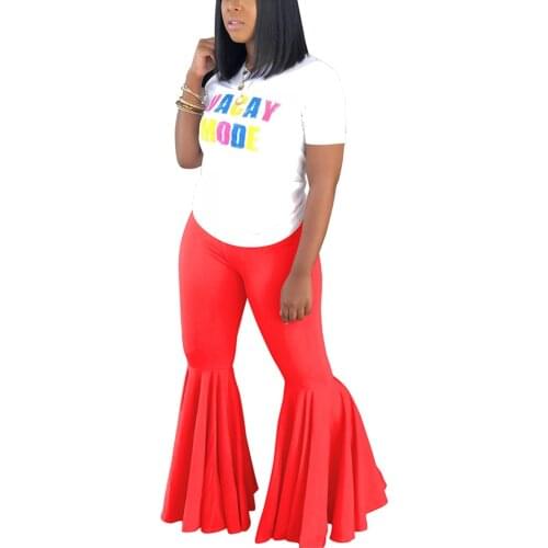 Yellow Fashion Casual Ruffles Pants Women Elastic Wide Leg Flare Pants Trousers High Waist Vintage Tunic Female Capris With Sash