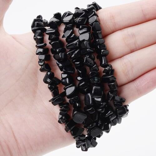 Irregular Natural Stone Bead Gravel Black Flash Beads for Jewelry Making DIY Charm Bracelet Necklace Accessories 15'' /Strand
