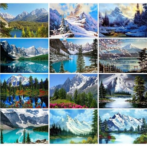 HUACAN 5d Diamond Painting Full Drill Square River Scenery Mosaic Snow Mountain Landscape Diamond Art