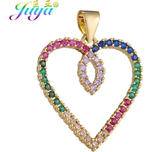 Juya DIY Micro Pave Zirconia Gold Love Heart Charms Accessories For Women Handmade Mothers Day Gift Jewerly Making