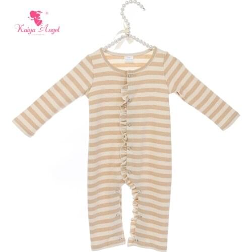 Kaiya Angel New Baby Girl Rompers Spring Autumn Yellow White Stripes Simple Style Covered Button Long Sleeve Factory Wholesale