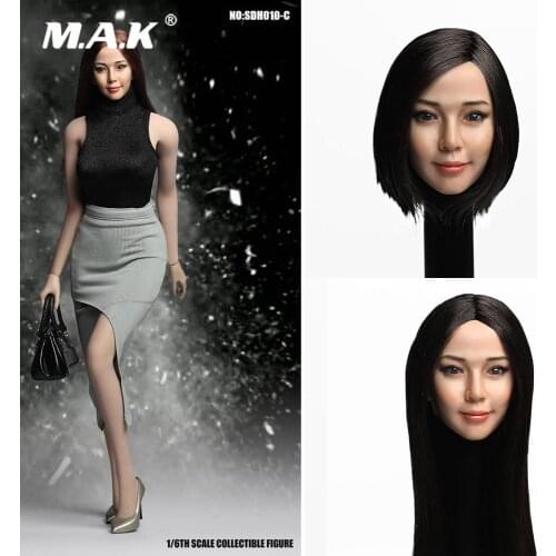 Collectible 1/6 Scale Beautiful Asia Female Head SDH010 Sculpt Model for 12'' Suntan Action Figure Body Accessory