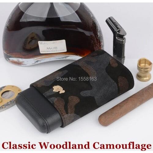 COHIBA Leather Cigar Case Humidor Accessories Portable Pocket Travel Cigar Humidor Classic Woodland Camouflage 63ring cigar tube
