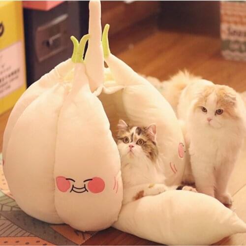 21New Pet Cat Plush Bed Garlic Semi-enclosed Cat Nest for Deep Sleep Comfort in Winter Cats Bed little Mat Basket Soft Kennel