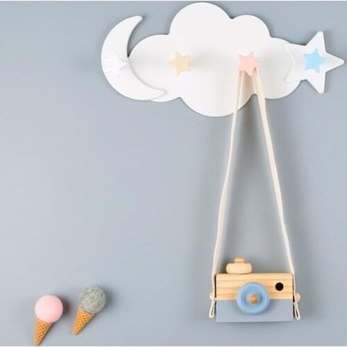 Creative Storage Hooks Cute Star Moon Cloud Shape Nail-free Wall Clothes Hooks Kids Room Decorative Key Hanging Hanger Kitchen