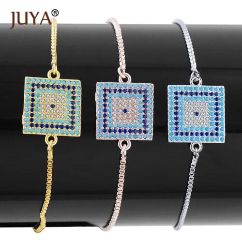 Multicolor Rhinestone Turkey Evil Eye Square Shape Bracelet For Women Men bileklik Adjustable Slide Chain Bracelet Pulseira